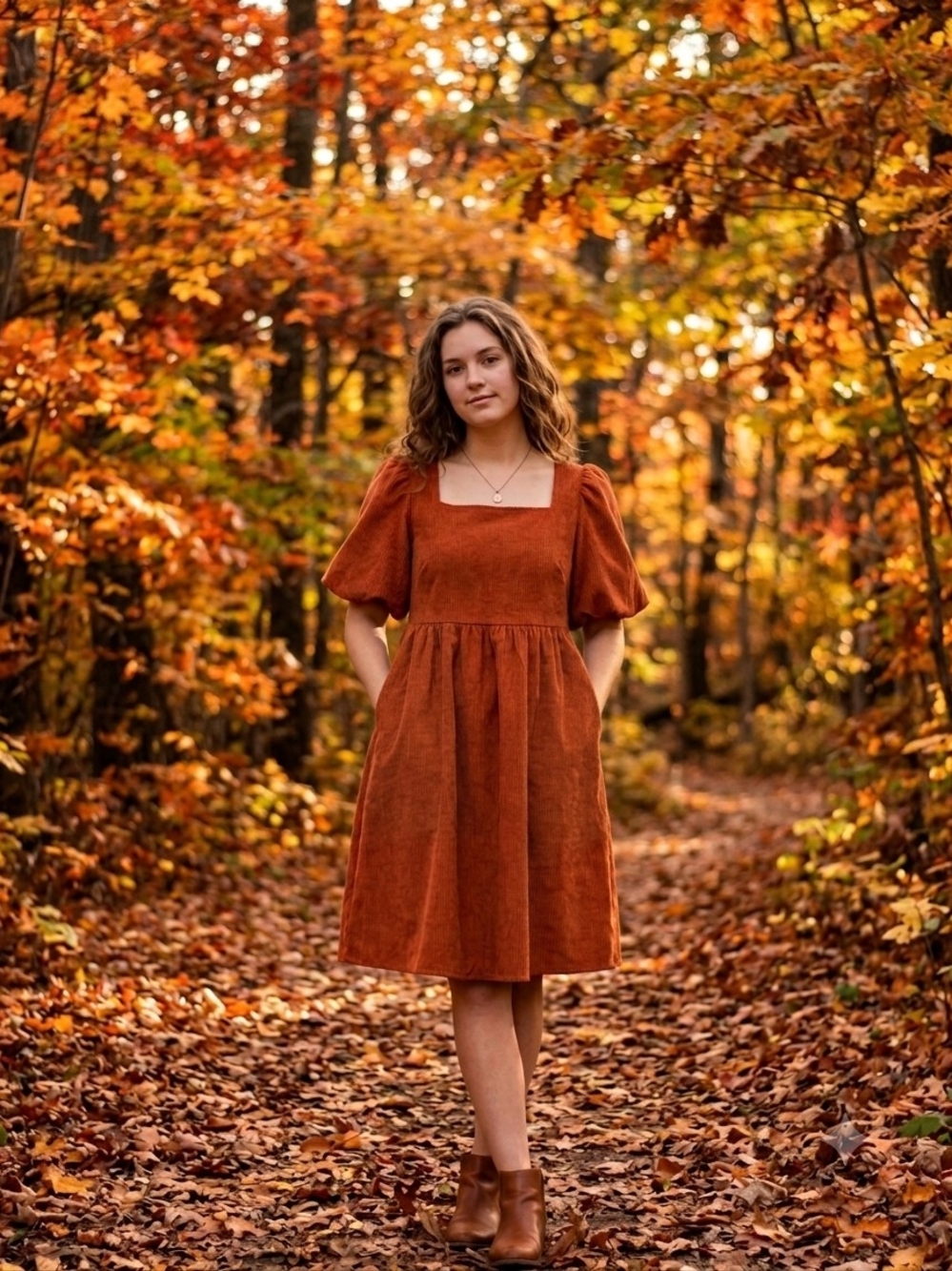 Baltic Born Felipa Rust Corduroy Puff Sleeve Mini Dress Size S